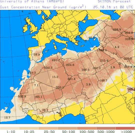 España: Polvo africano (Pronóstico para 5-octubre-2016)