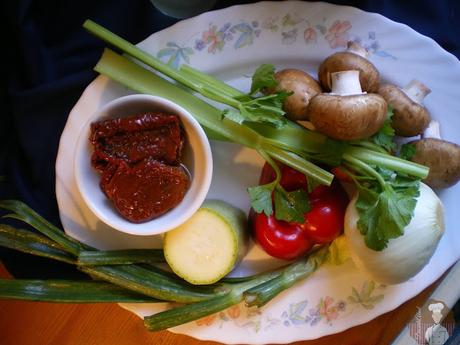 Risotto al parmesano con  champiñones, verduras y tomates secos: Ingredientes