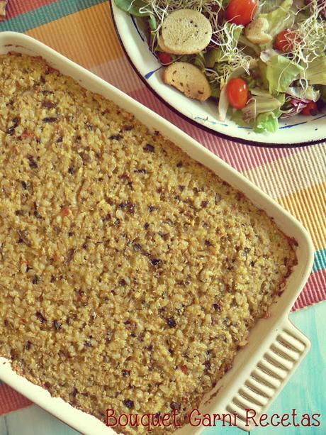 Pastel de arroz con hongos y almendras (sin masa y sin gluten) Pastel de arroz con hongos y almendras (sin masa y sin gluten)