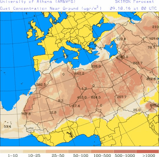 España: Polvo africano (Pronóstico para 9-octubre-2016)