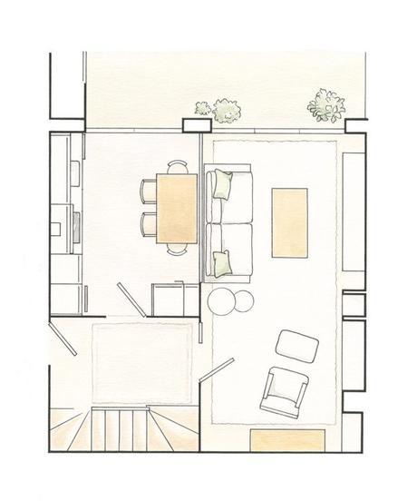 Posibilidades de un salon pequeño planta-duplex