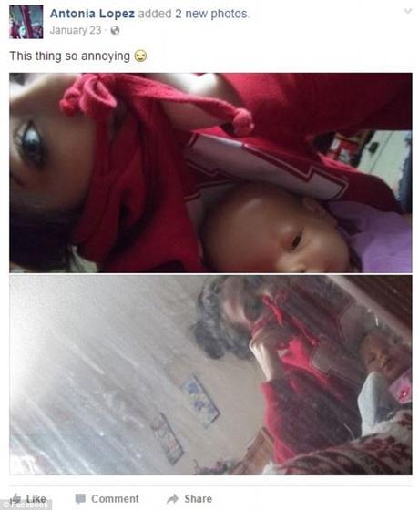 A previous post dating back to January (pictured) shows the girl with a baby doll for what appeared to be a school assignment on parenting, with the caption: 'This thing so annoying'
