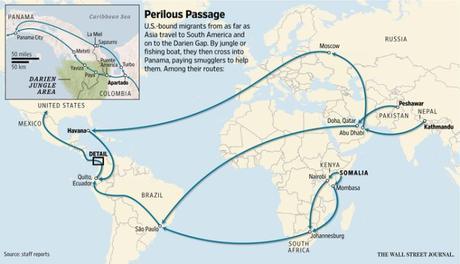Las rutas hacia Darién. Fuente: Wall Street Journal