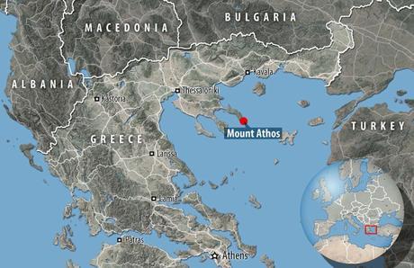 La localización del Monte Athos. Daily Mail