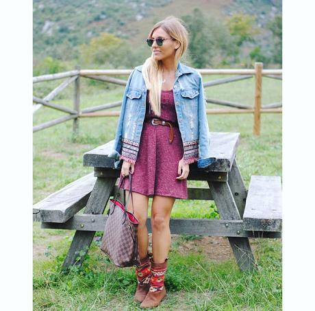 Burgundy dress.