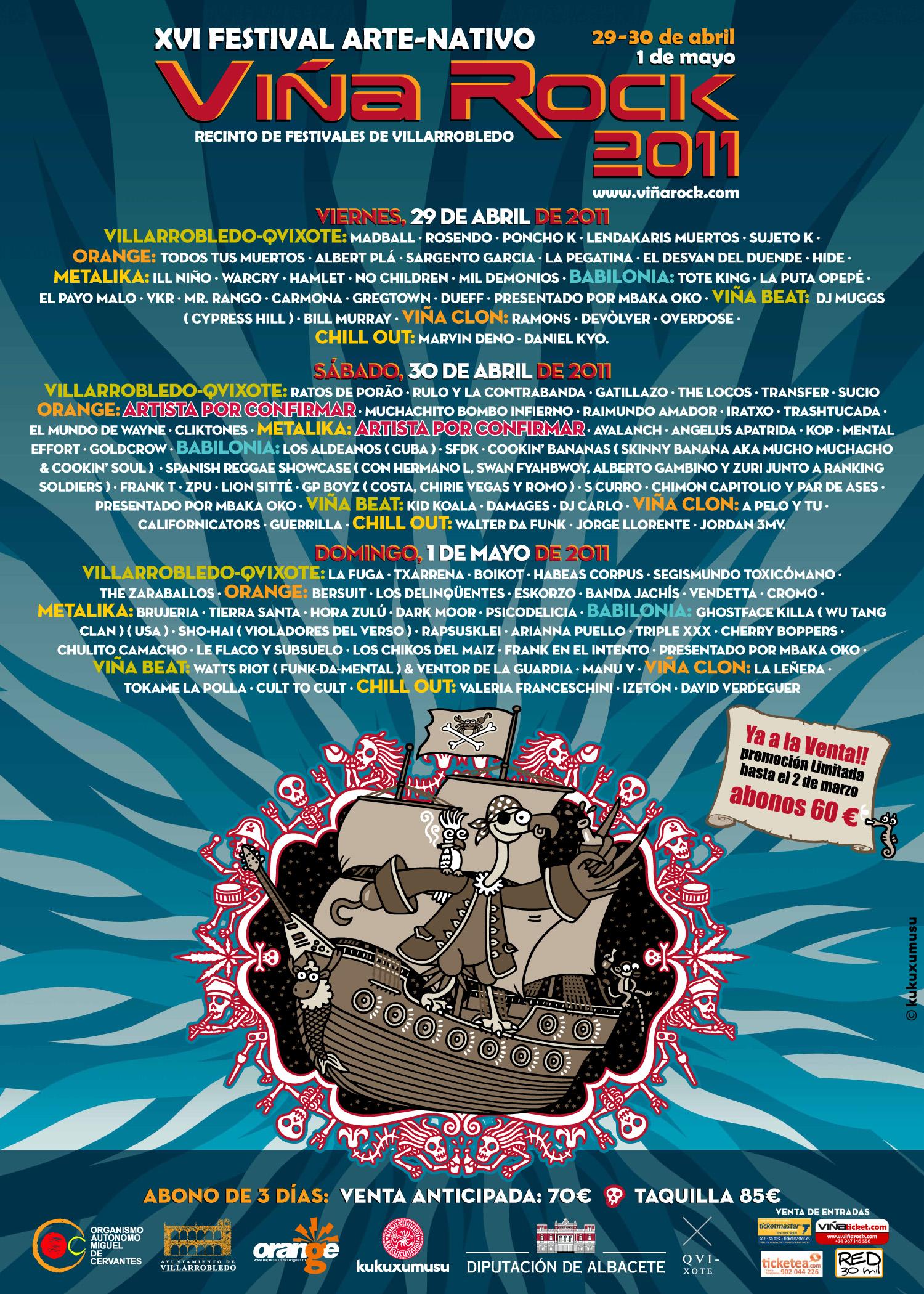 Cartel del ViñaRock 2011 – 29 y 30 de Abril y 1 de Mayo en Villarrobledo