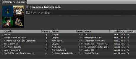 1ª Lista de Canciones en Spotify. Las canciones de nuestra ceremonia