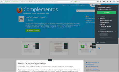 Como instalar Web Clipper de Evernote en Firefox