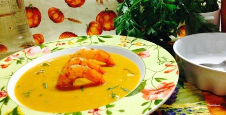 Crema de calabaza con langostinos