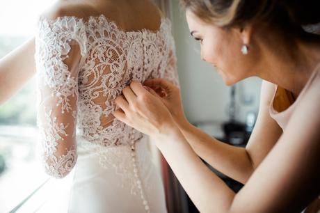 María, momentos antes de la boda, con el vestido Vasily