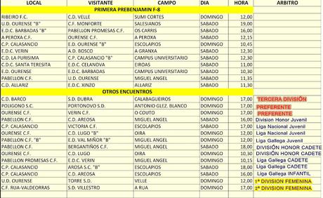 Horarios fútbol ourensano, 22 y 23 de Octubre 2016