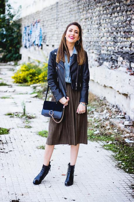 KHAKI MIDI SKIRT