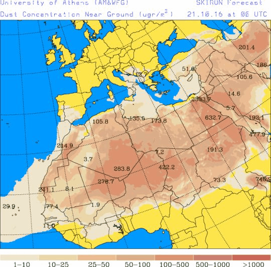 España: Polvo africano (Pronóstico para 21-octubre-2016)