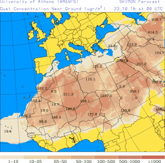 España: Polvo africano (Pronóstico para 23-octubre-2016)