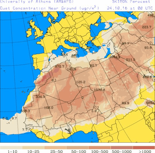España: Polvo africano (Pronóstico para 24-octubre-2016)