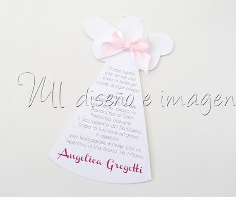 Invitaciones de bautizo con forma de ángel