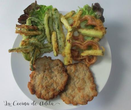 Filetes rusos, con verduras en tempura