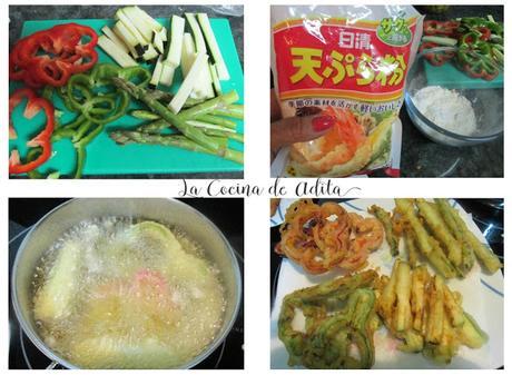 Filetes rusos, con verduras en tempura