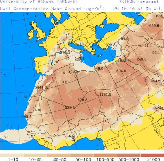 España: Polvo africano (Pronóstico para 25-octubre-2016)