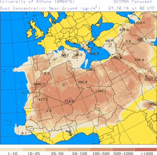 España: Polvo africano (Pronóstico para 27-octubre-2016)