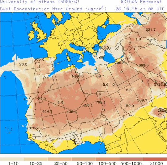España: Polvo africano (Pronóstico para 28-octubre-2016)
