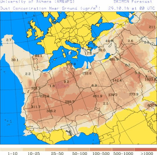 España: Polvo africano (Pronóstico para 29-octubre-2016)