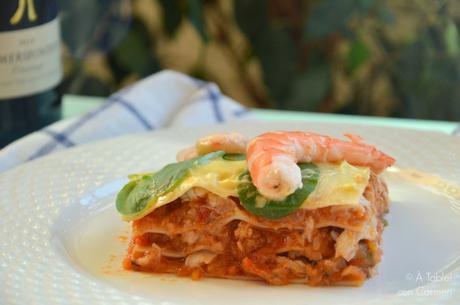 Lasaña Fría de Verduras, Merluza y Gambas