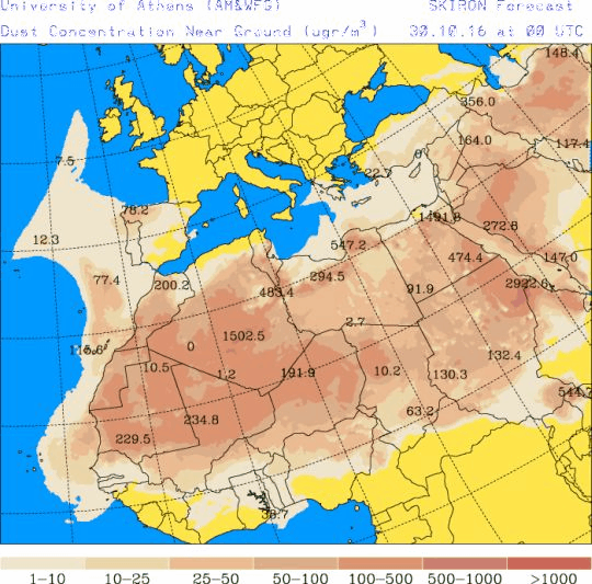 España: Polvo africano (Pronóstico para 30-octubre-2016)