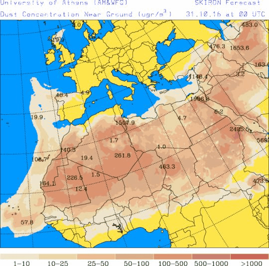 España: Polvo africano (Pronóstico para 31-octubre-2016)