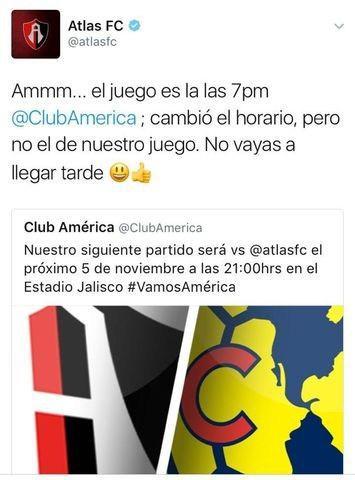 Atlas se burla del América por cambiar hora del partido Atlas se burla del América por cambiar hora del partido
