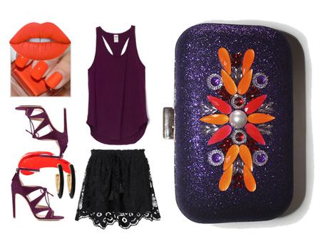 Combina morado con este clutch de fiesta morado, rojo y naranja