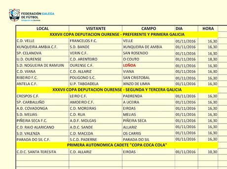 Horarios fútbol ourensano, día 1 de Noviembre (Todos los Santos)