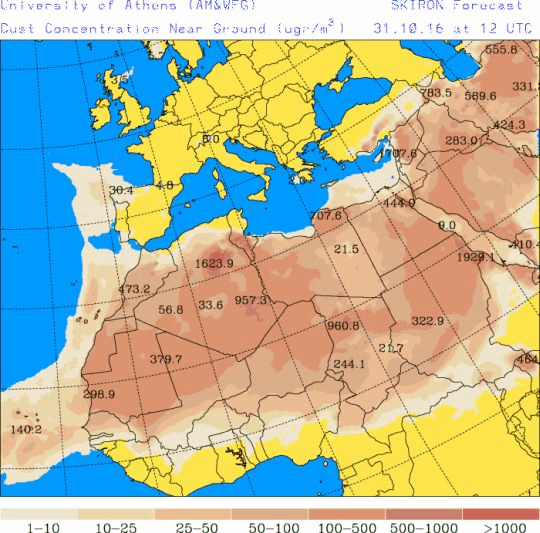España: Polvo africano (Pronóstico para 1-noviembre-2016)