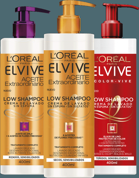 Novedades en L’Oreal; Elvive Low Shampoo bodegon_599e