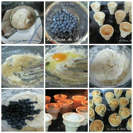 Conos de bizcochos con arándanos