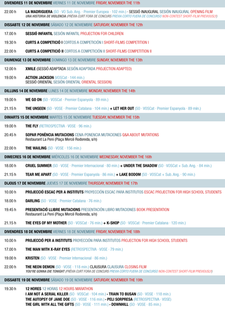 Programación de la 35ª edición del Festival de Terror de Molins de Rei