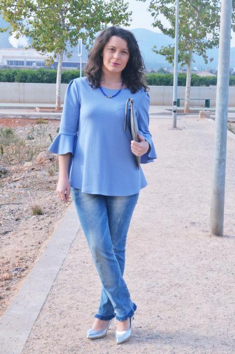 Blusa azul mangas acampanadas look_blusamangasacampanadasymetalizados_streetstyle_fashionbloggermivestidoazul-2