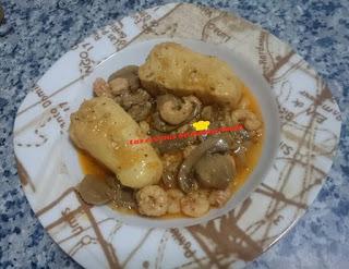 Lomos merluza gambas champiñones olla gm