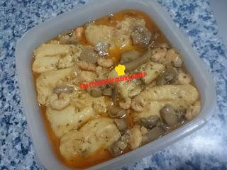 Lomos merluza gambas champiñones olla gm