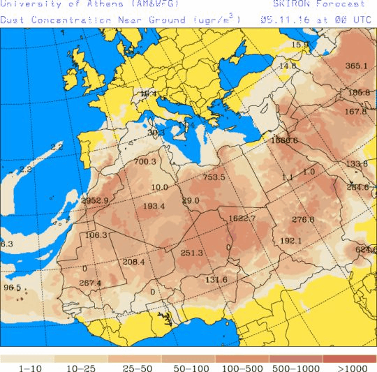 España: Polvo africano (Pronóstico para 5-noviembre-2016)