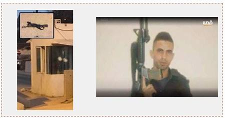 A la derecha: Muhammad Turkeman (página facebook QUDSN, 31 de octubre de 2016). A la izquierda: La posición de Tzáhal en el puesto de control en el que se realizó el atentado de disparos (cuenta Twitter PALDF, 31 de octubre de 2016)