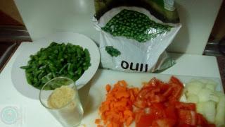 Judías verdes con guisantes y arroz