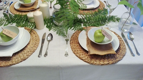 Mesa decorada con helechos