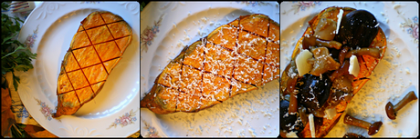 Batata asada con setas y parmesano: Montaje del plato