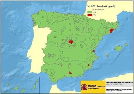 Calidad del Aire en España 2015: Evaluación de cumplimiento de Valor Límite Anual de NO2