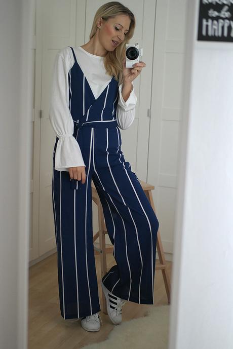 STRIPED JUMPSUIT WITH BELL SLEEVE