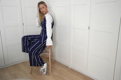 STRIPED JUMPSUIT WITH BELL SLEEVE