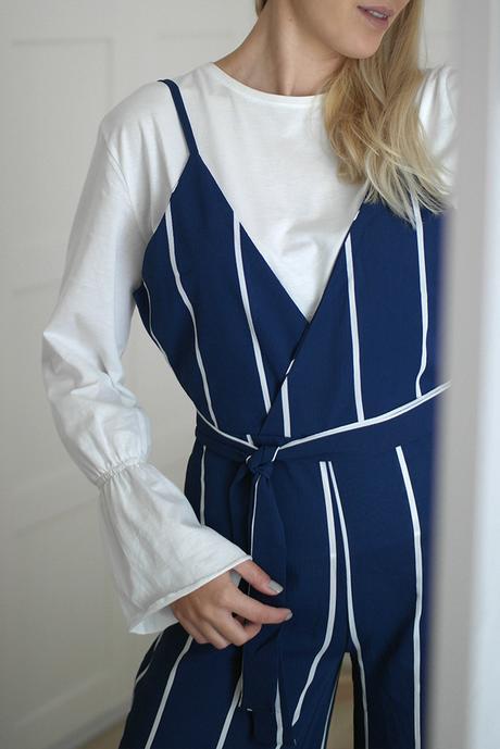 STRIPED JUMPSUIT WITH BELL SLEEVE