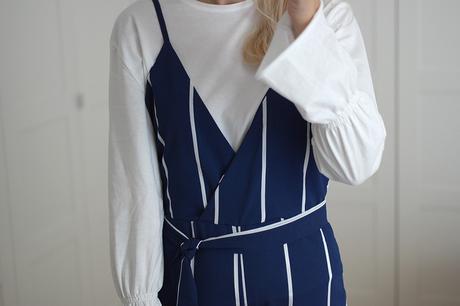 STRIPED JUMPSUIT WITH BELL SLEEVE