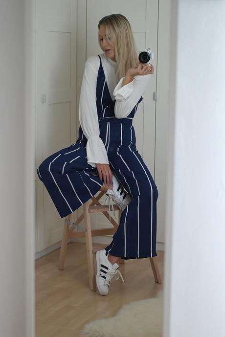 STRIPED JUMPSUIT WITH BELL SLEEVE